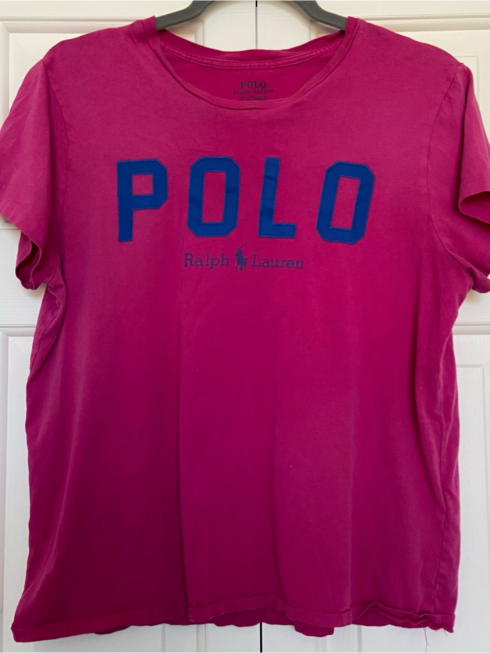 Polo Ralph Lauren Pink Crew Neck T-Shirt Women's L Spellout Embroidered Pony
